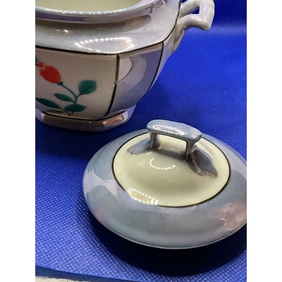 Vintage Bavarian Lusterware China Creamer & Sugar Set With Hand-Painted Floral - Picture 14 of 16